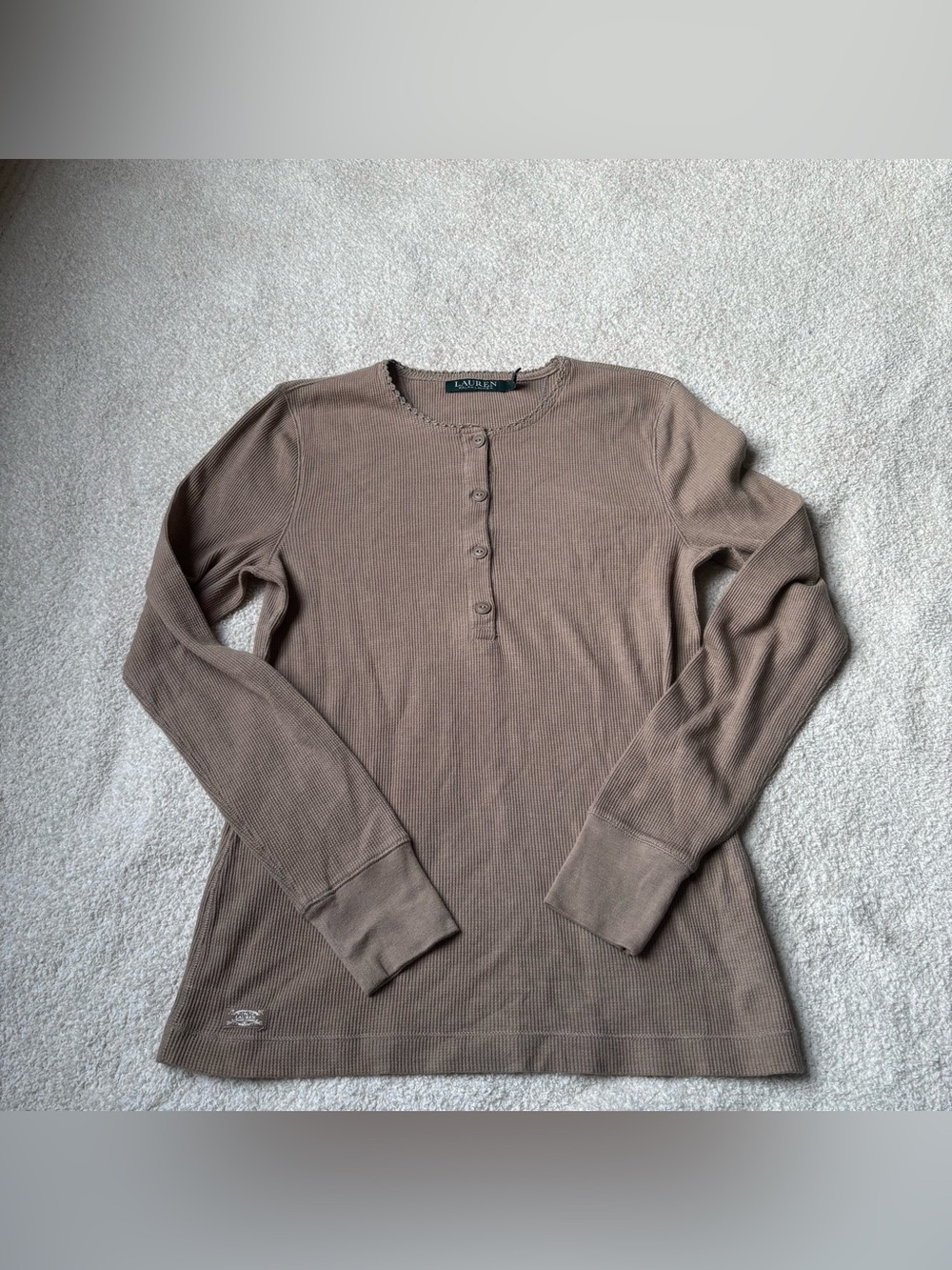 Ralph Lauren Long Sleeve Henley Top in Taupe Brown
